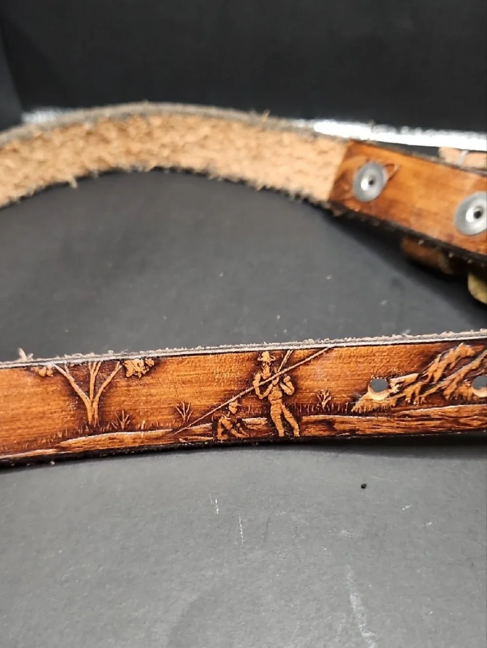 Hand Crafted Brown Leather Kids Belt with Engraved 'HAYDEN' and Scenic Buckle